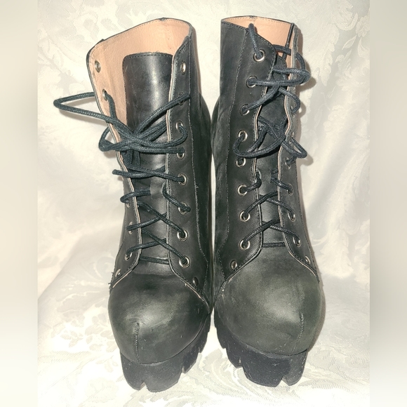 JEFFREY CAMPBELL || Black Leather NOLA Platform boots size 10M - Picture 5 of 8
